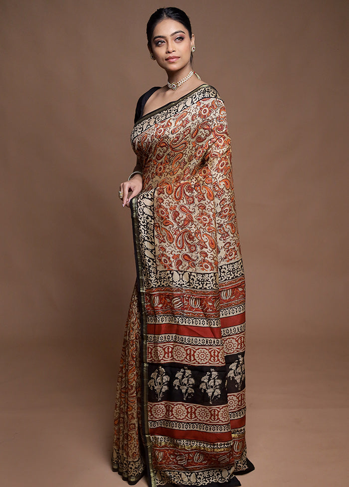 Cream Chanderi Cotton Saree With Blouse Piece