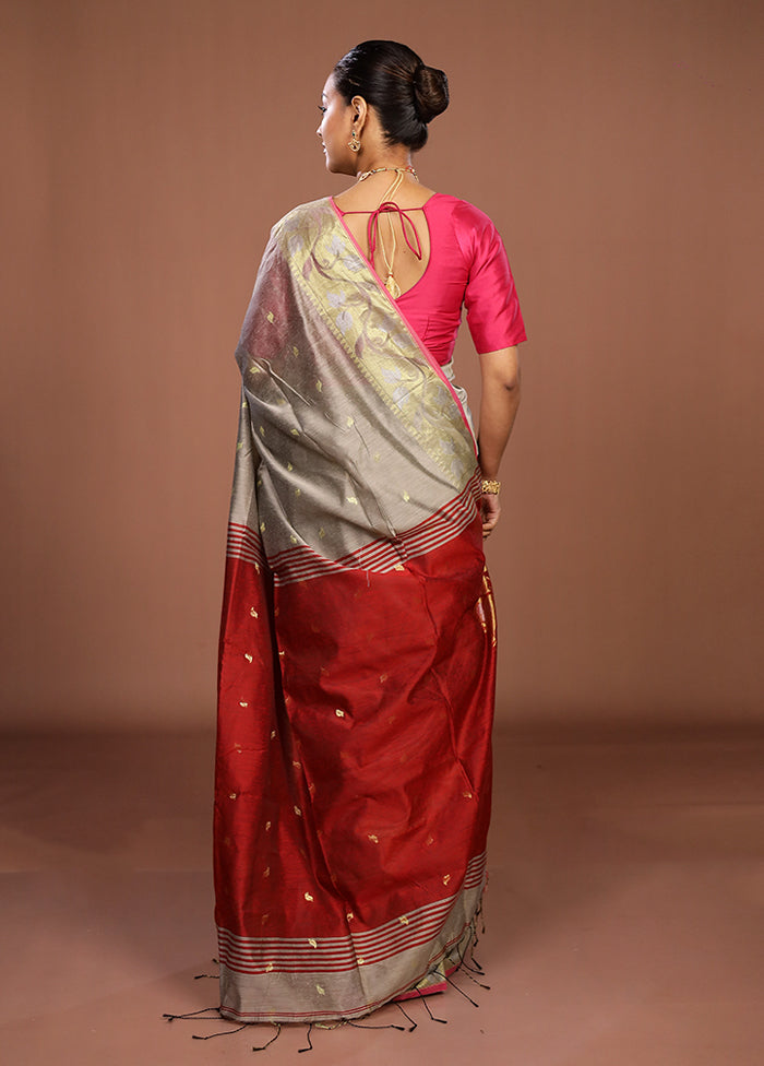 Pink Khadi Cotton Saree With Blouse Piece