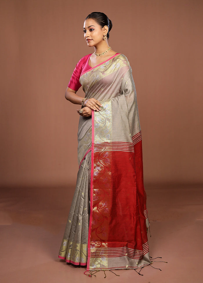 Pink Khadi Cotton Saree With Blouse Piece