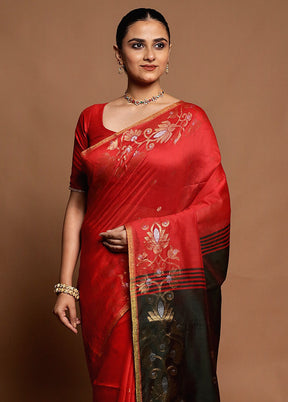 Green Cotton Saree With Blouse Piece