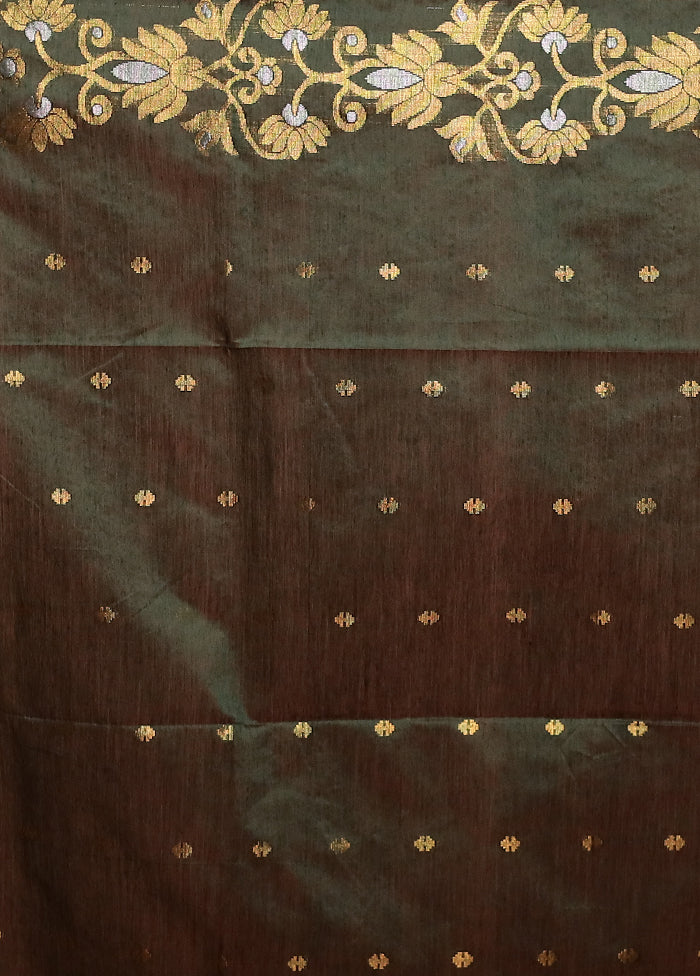 Green Cotton Saree With Blouse Piece