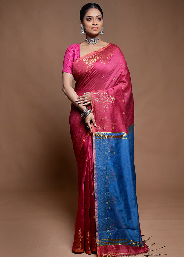 Pink Cotton Saree With Blouse Piece