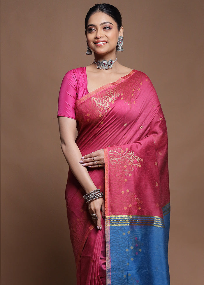 Pink Cotton Saree With Blouse Piece