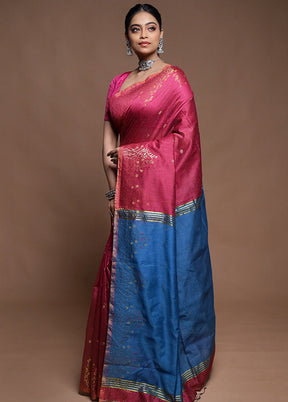 Pink Cotton Saree With Blouse Piece