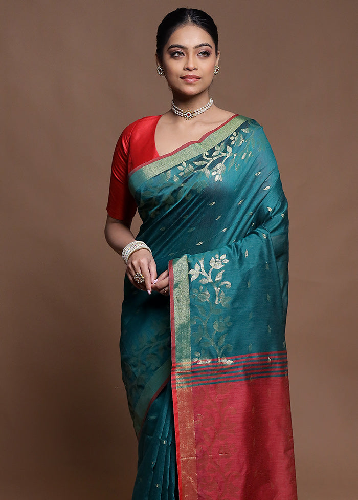 Green Cotton Saree With Blouse Piece