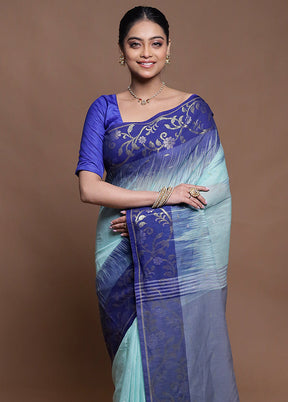 Blue Cotton Saree With Blouse Piece