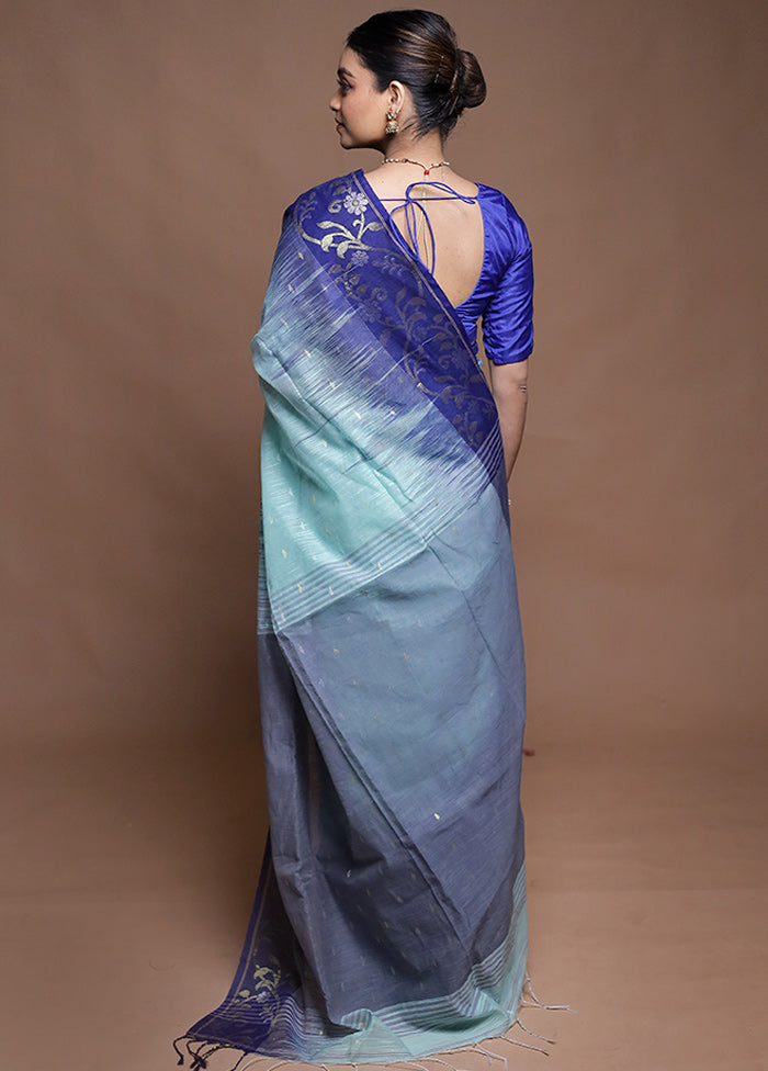 Blue Cotton Saree With Blouse Piece