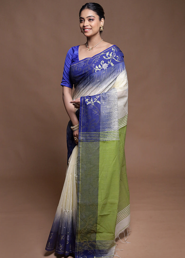 Cream Cotton Saree With Blouse Piece
