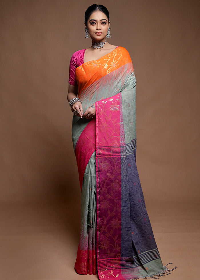 Cream Cotton Saree With Blouse Piece