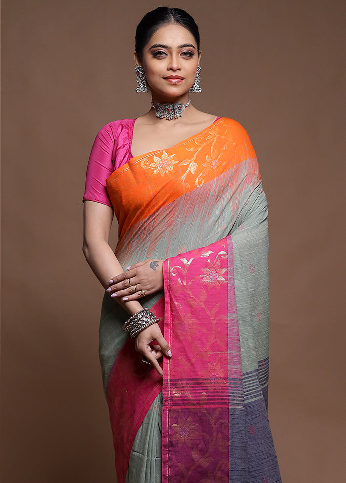 Cream Cotton Saree With Blouse Piece