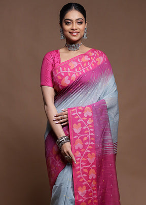 Pink Cotton Saree With Blouse Piece