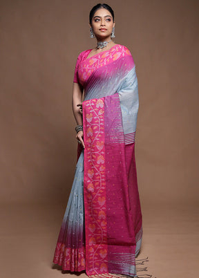 Pink Cotton Saree With Blouse Piece
