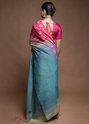 Green Cotton Saree With Blouse Piece