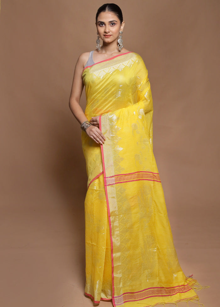 Yellow Cotton Saree With Blouse Piece