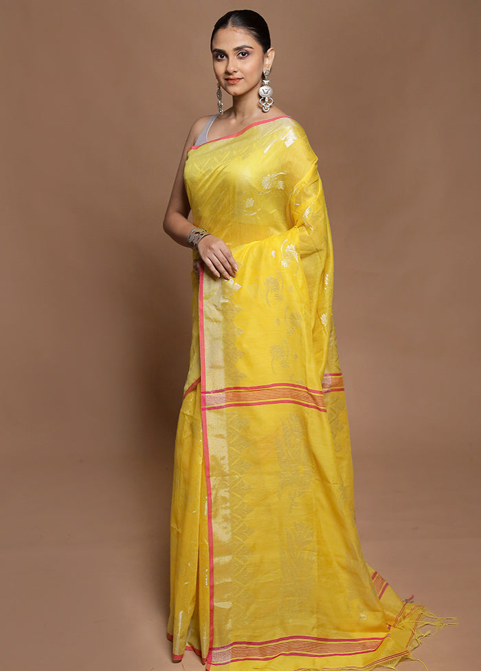 Yellow Cotton Saree With Blouse Piece