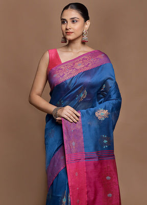 Blue Cotton Saree With Blouse Piece