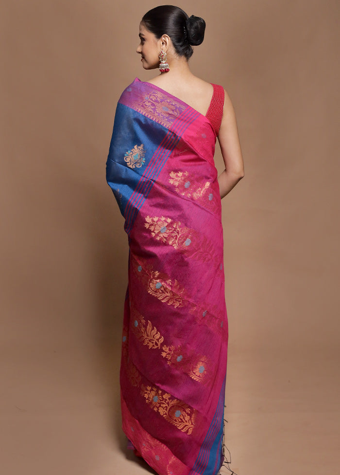 Blue Cotton Saree With Blouse Piece