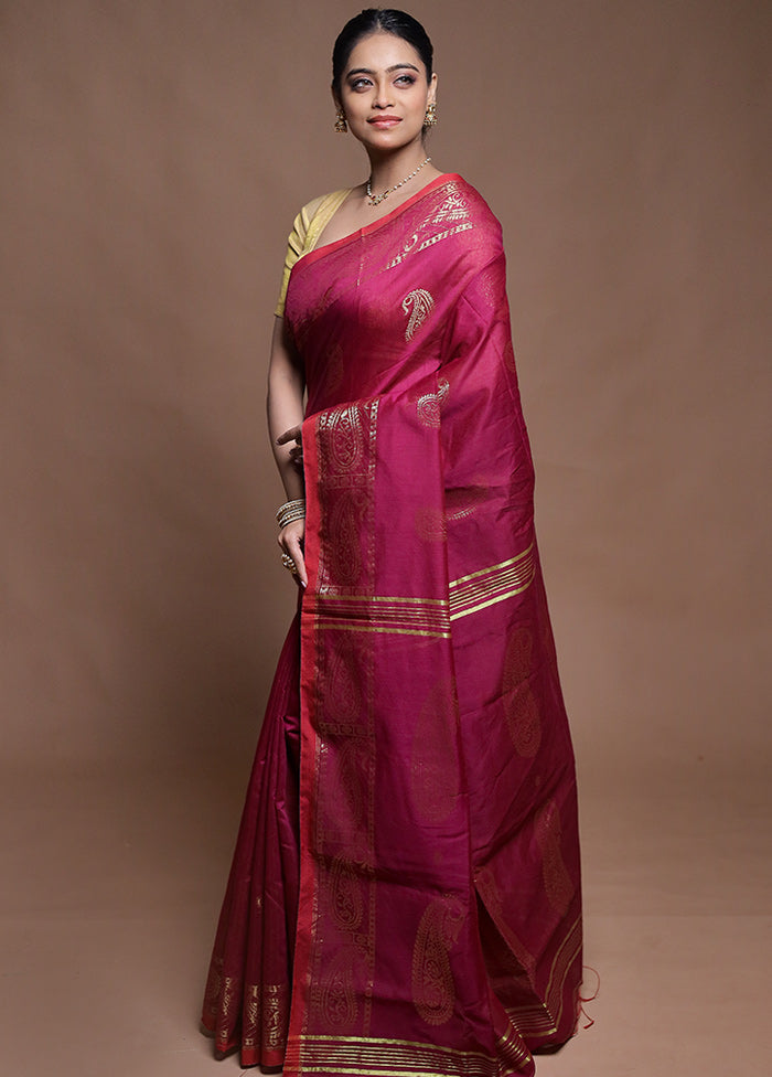 Purple Cotton Saree With Blouse Piece