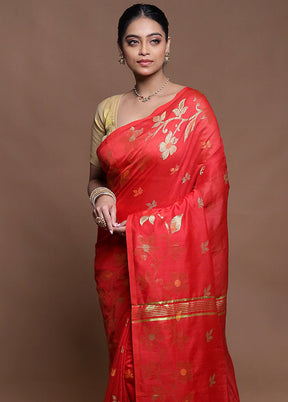 Red Cotton Saree With Blouse Piece