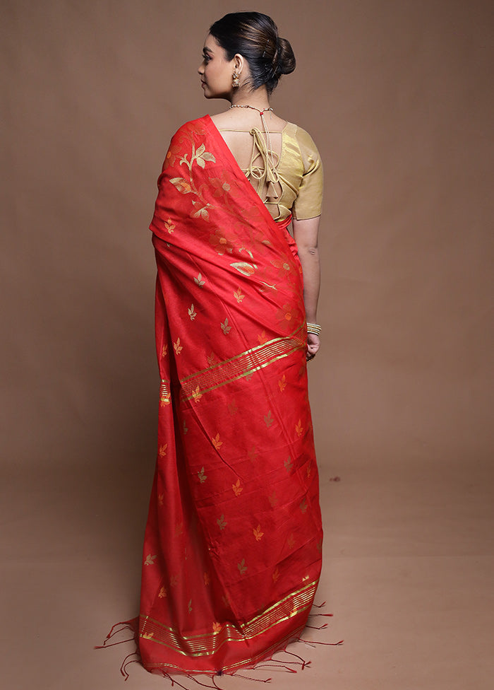 Red Cotton Saree With Blouse Piece