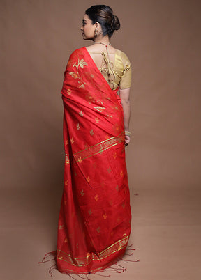 Red Cotton Saree With Blouse Piece