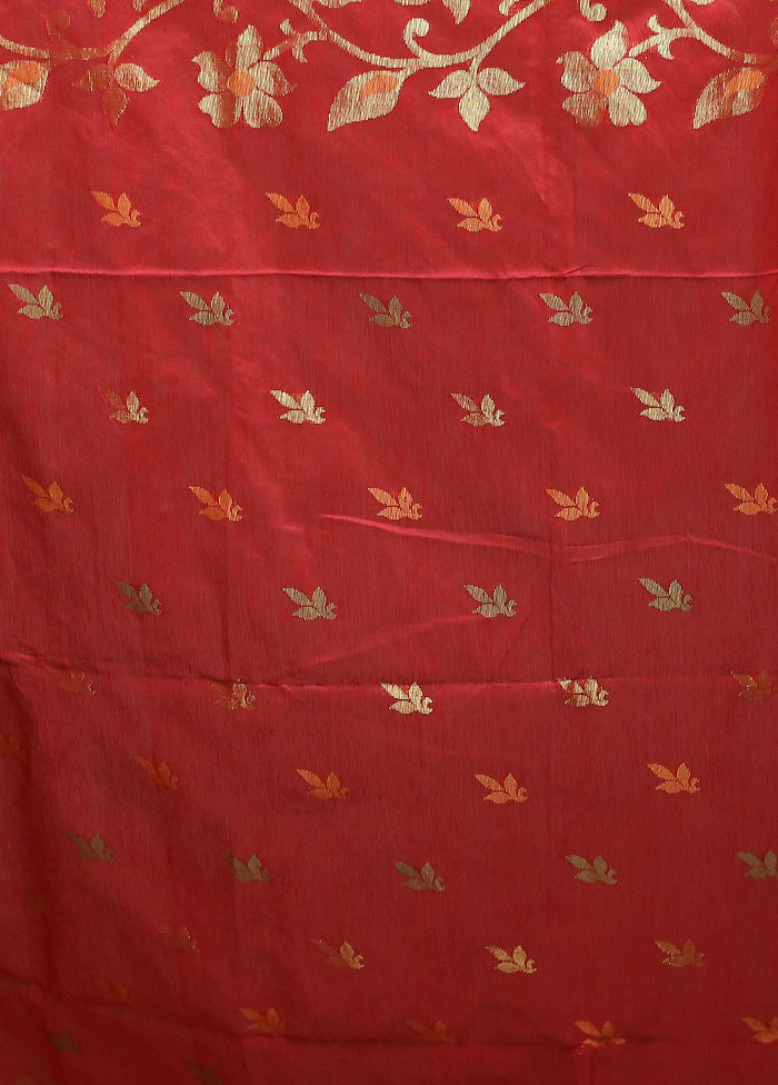 Red Cotton Saree With Blouse Piece
