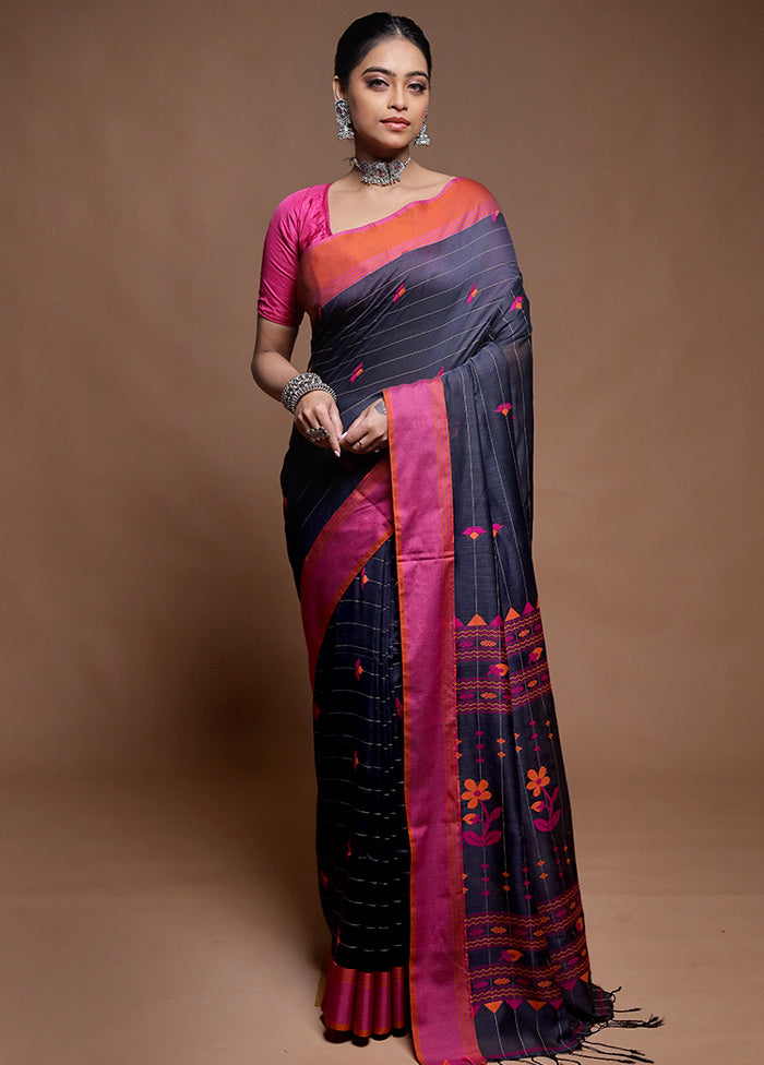 Grey Cotton Saree With Blouse Piece