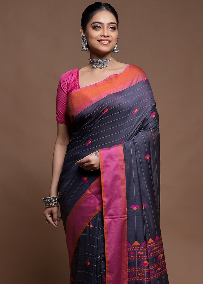 Grey Cotton Saree With Blouse Piece