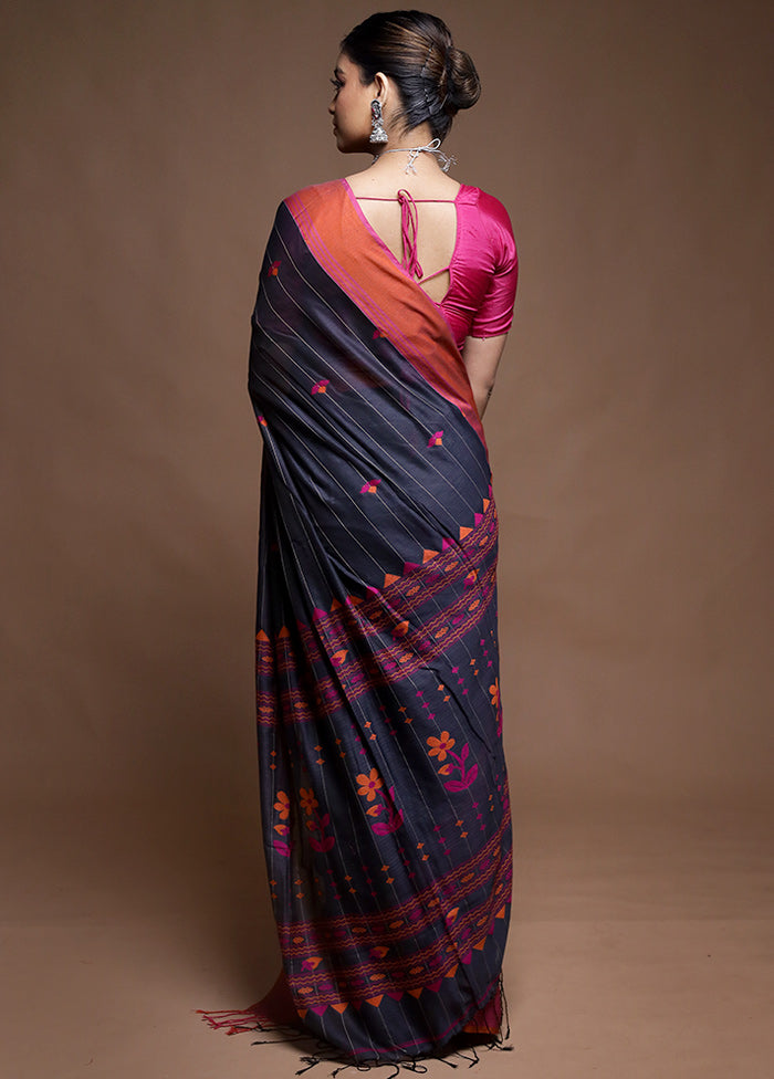Grey Cotton Saree With Blouse Piece