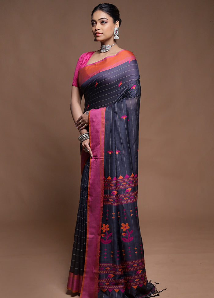 Grey Cotton Saree With Blouse Piece
