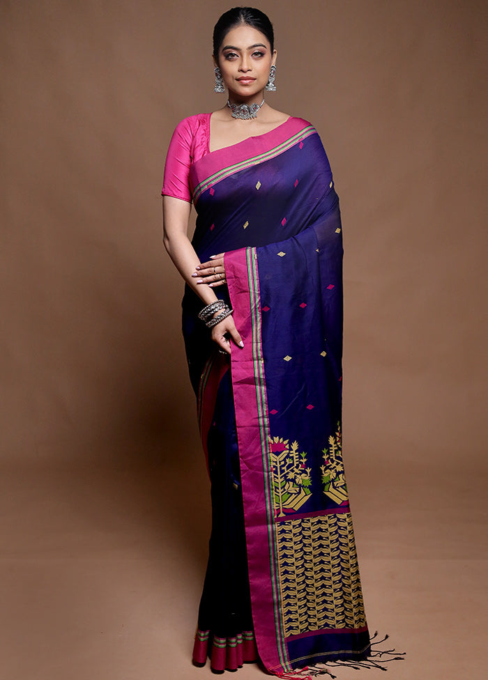 Purple Cotton Saree With Blouse Piece