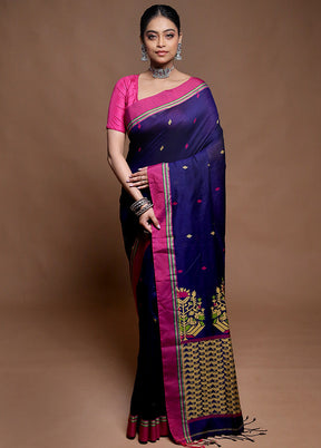 Purple Cotton Saree With Blouse Piece