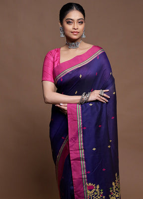 Purple Cotton Saree With Blouse Piece