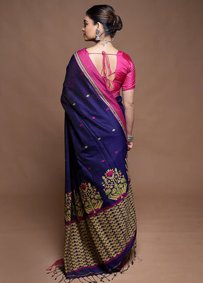 Purple Cotton Saree With Blouse Piece