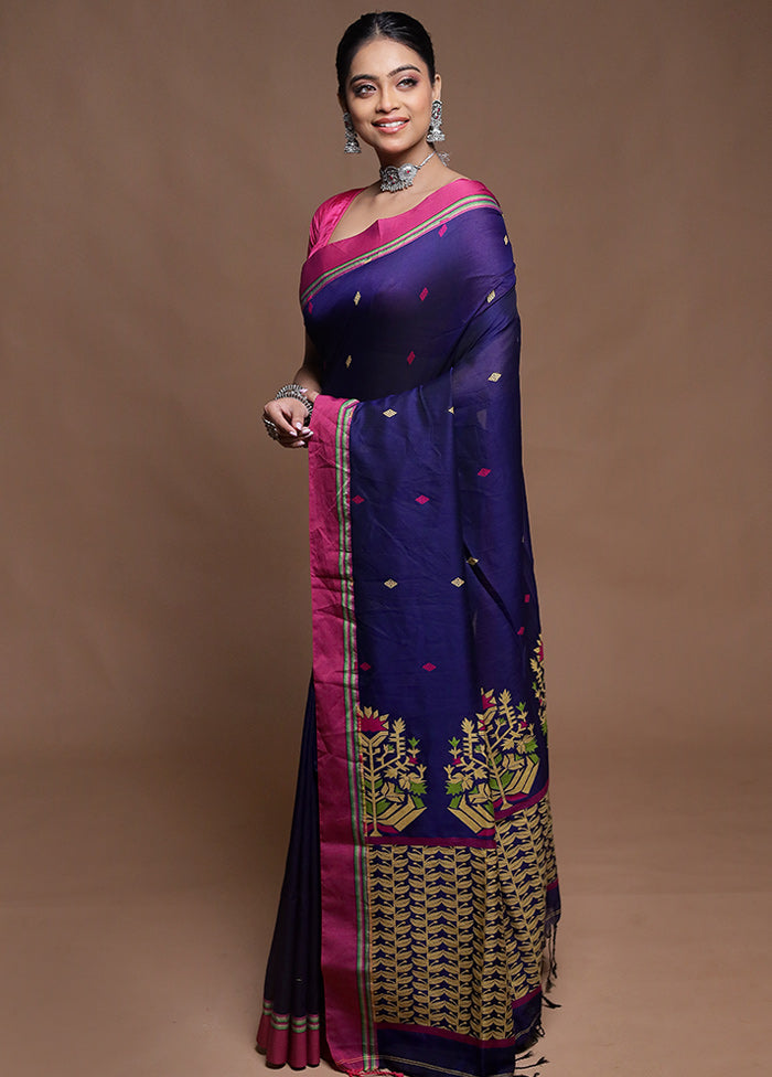 Purple Cotton Saree With Blouse Piece
