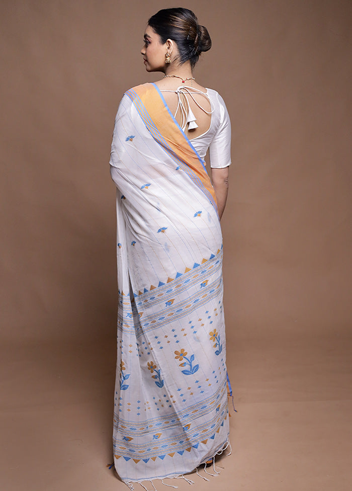 White Cotton Saree With Blouse Piece