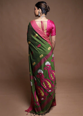 Green Cotton Saree With Blouse Piece