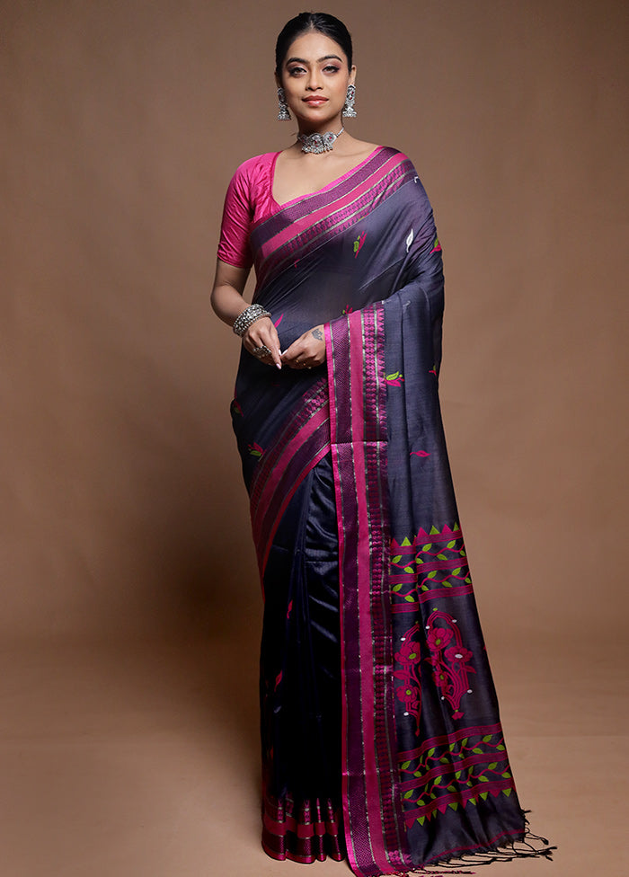 Grey Pure Cotton Saree With Blouse Piece