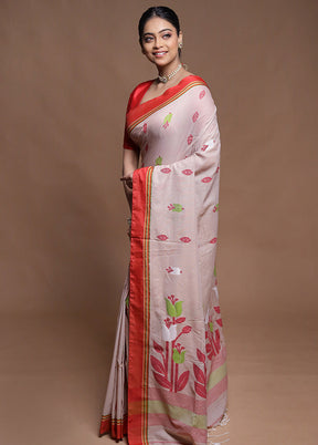 Cream Pure Cotton Saree With Blouse Piece
