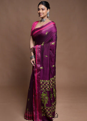 Purple Pure Cotton Saree With Blouse Piece