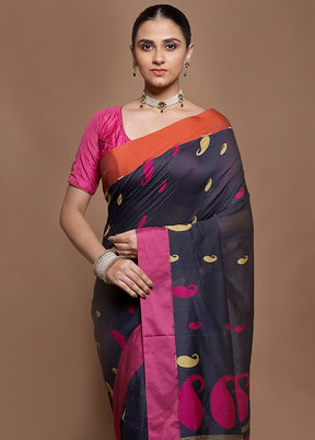 Blue Pure Cotton Saree With Blouse Piece