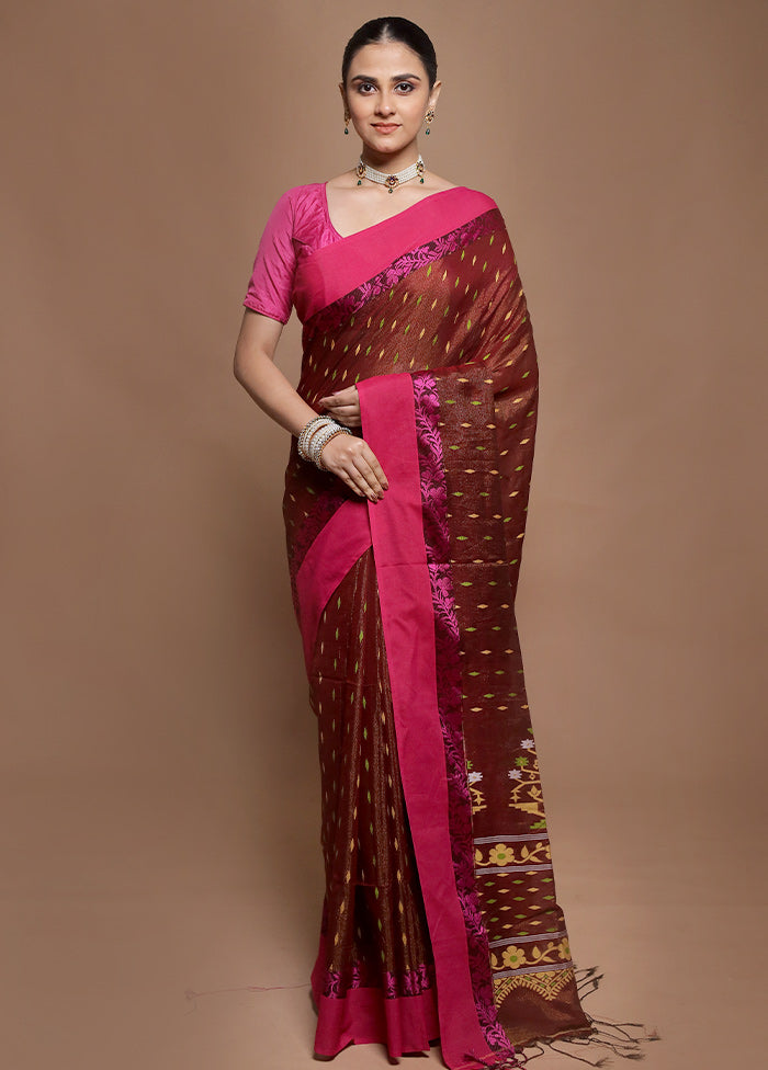 Brown Pure Cotton Saree With Blouse Piece