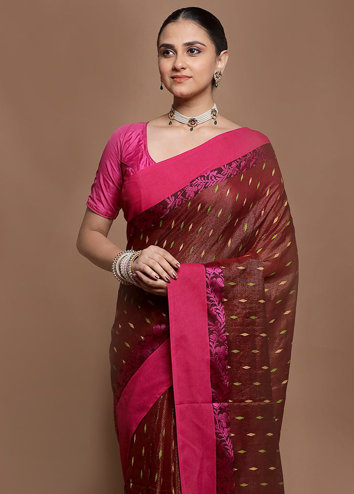 Brown Pure Cotton Saree With Blouse Piece