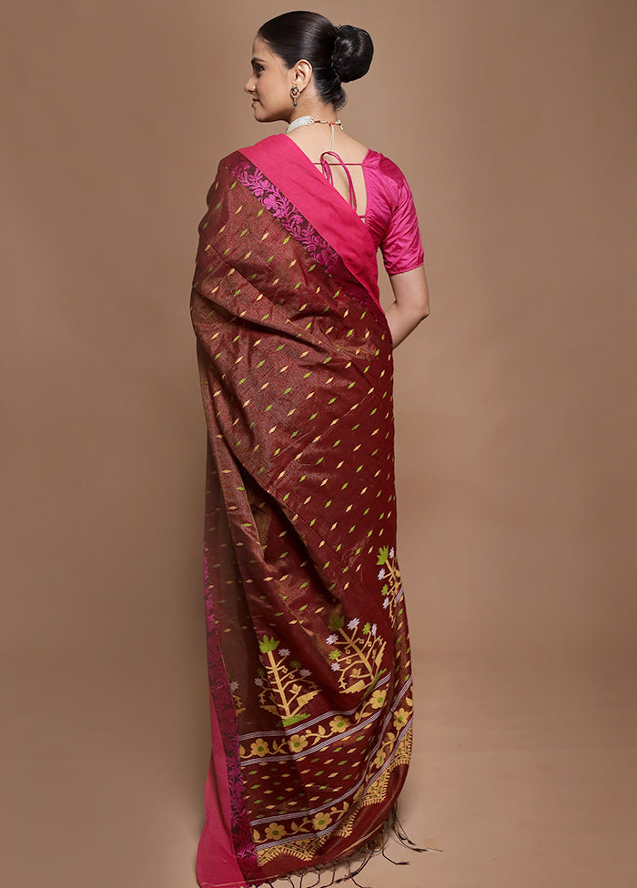 Brown Pure Cotton Saree With Blouse Piece