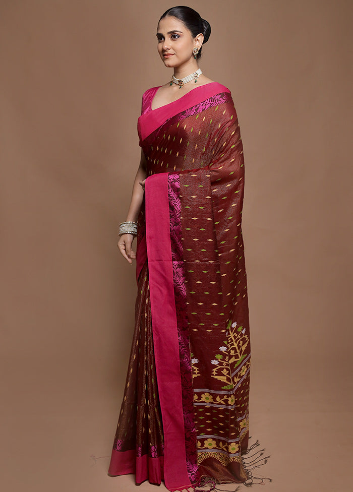 Brown Pure Cotton Saree With Blouse Piece