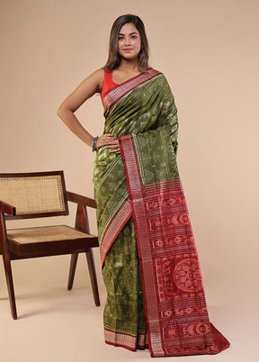 Green Handloom Bomkai Pure Silk Saree With Blouse Piece
