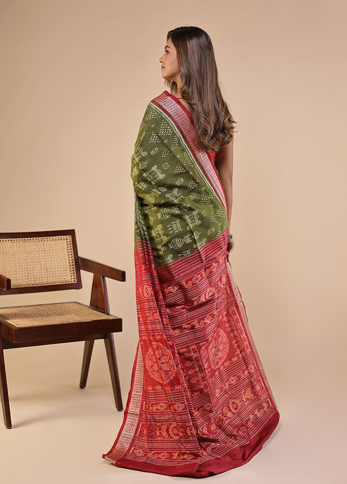 Green Handloom Bomkai Pure Silk Saree With Blouse Piece