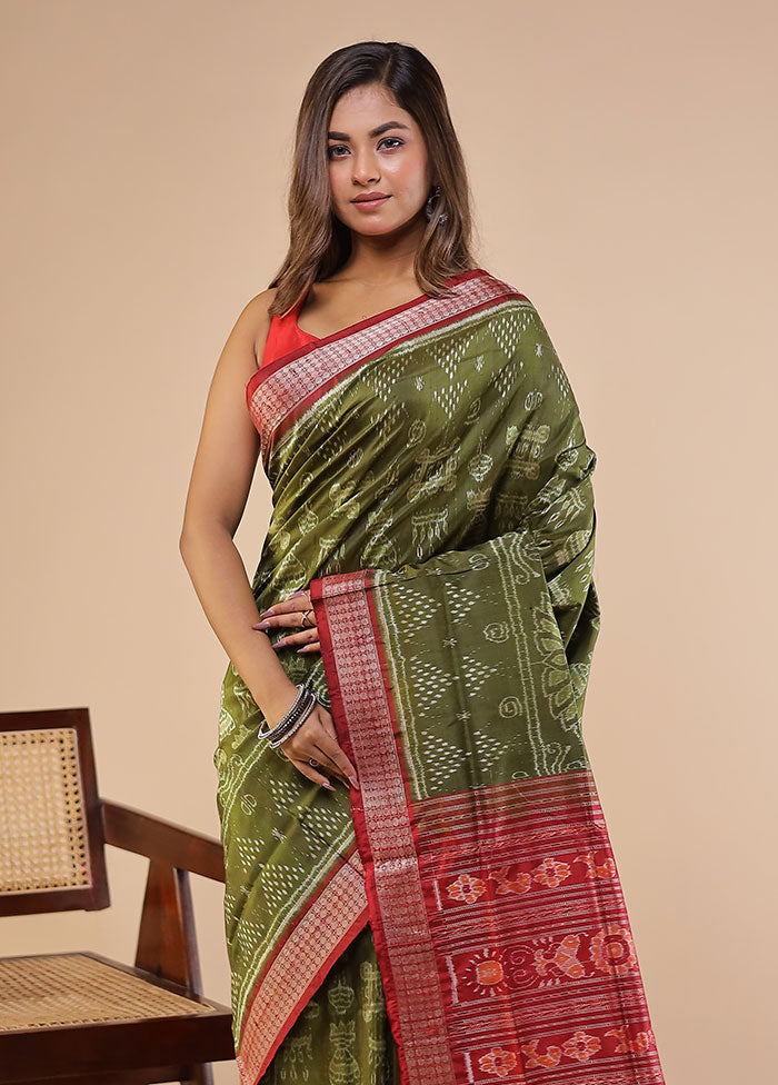 Green Handloom Bomkai Pure Silk Saree With Blouse Piece