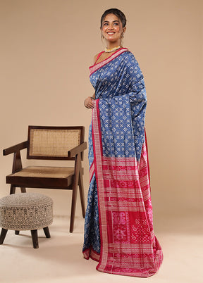 Blue Handloom Bomkai Pure Silk Saree With Blouse Piece