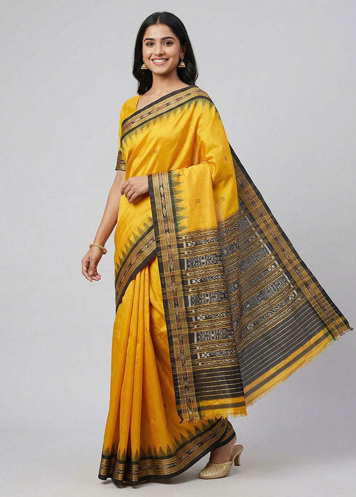 Yellow Handloom Ikkat Pure Silk Saree With Blouse Piece